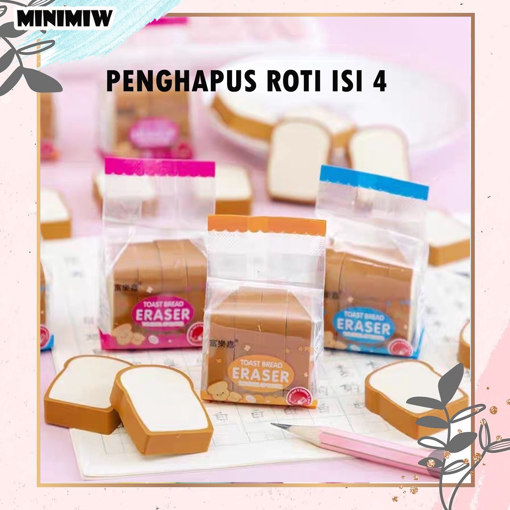 SET PENGHAPUS ROTI ISI 4 PCS BREAD SETIP STIP ERASER LUCU UNIK