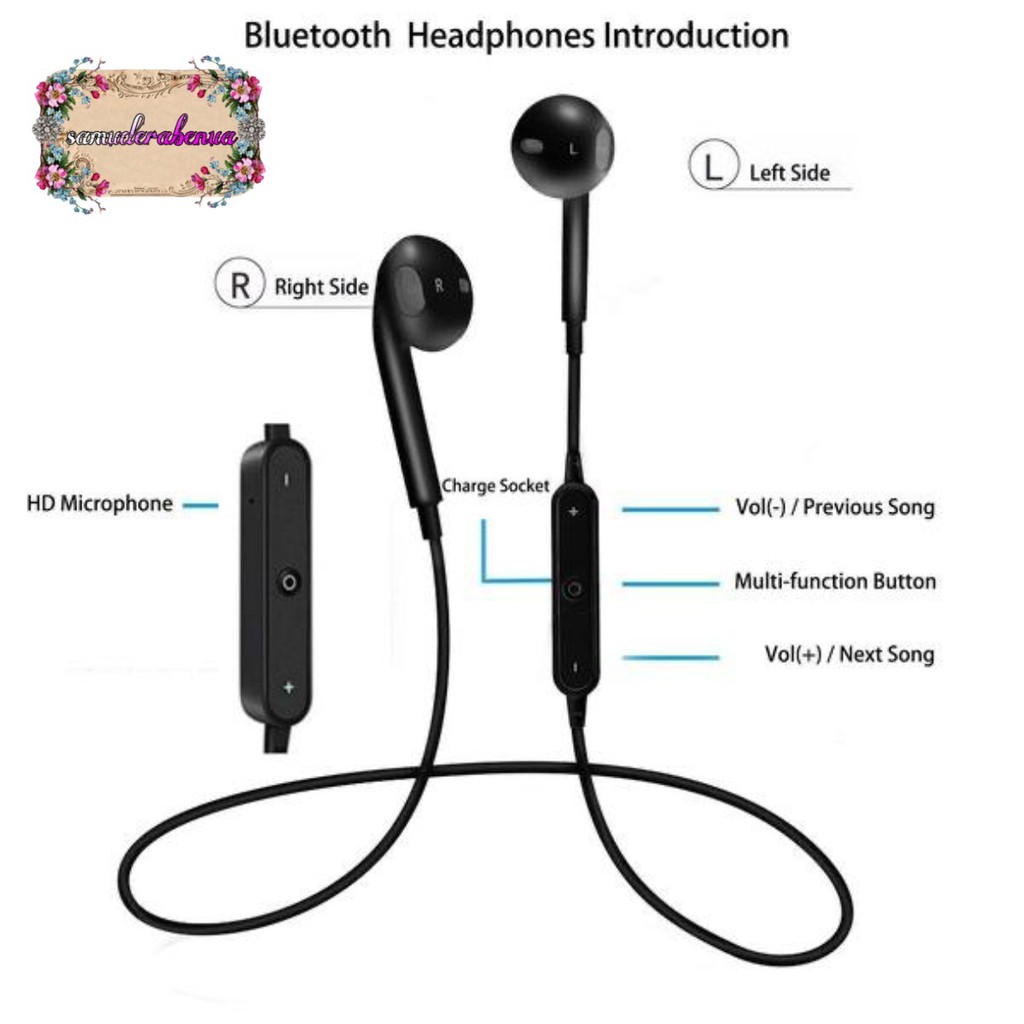 S6 Headset Headsfree Hf Bluetooh Tali Sport Super Bass Wireless Earphone SB1543