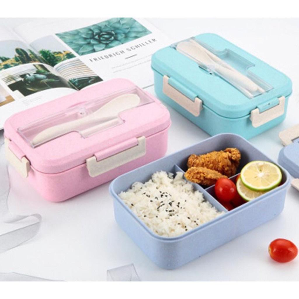 Lunch Box Set Kotak Bekal kotak makan Anti Tumpah Makan Jerami Gandum Free Sendok dan Garpu