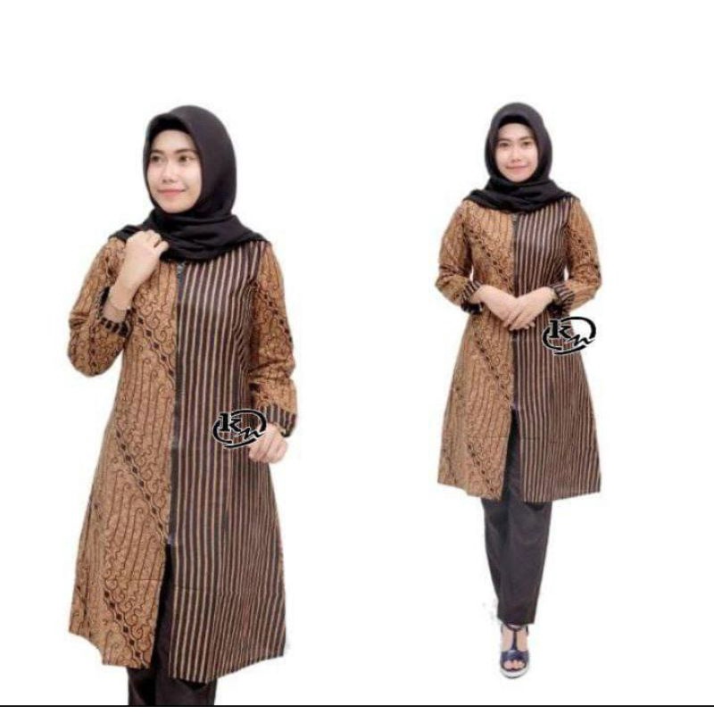 Tunik Batik 2021/ Tunik Modern/ Atasan wanita/ Tunik Zipper/ Baju Muslim
