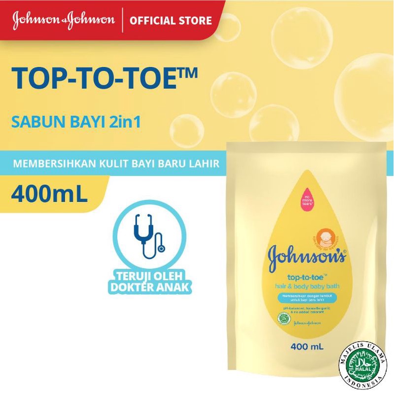 JOHNSON’S® Top-To-Toe Hair &amp; Body Baby Bath - Sabun Bayi 2in1 Refill 400ml - Sabun Mandi Bayi