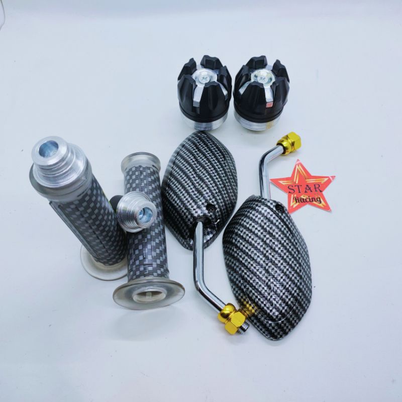 Spion beat carbon mini chrome+handgrip Carbon+Jalu stang+Jalu as roda universal Honda Vario Scoopy Genio Supra dll