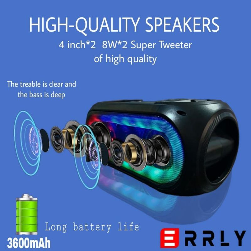 Speaker ZQS4247 Bluetooth Karaoke Super Bass Spiker Portable ERRLY ZQS-4247 Duet Karaoke Free 2 Microphone Wireless