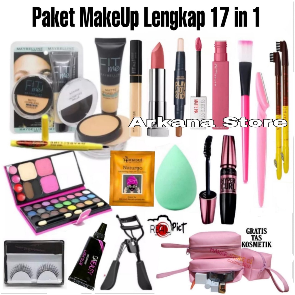 Paket Kosmetik Maybelline Super Lengkap 17 In 1 / Paket Kecantikan / Paket MakeUp Komplit Hemat Murah