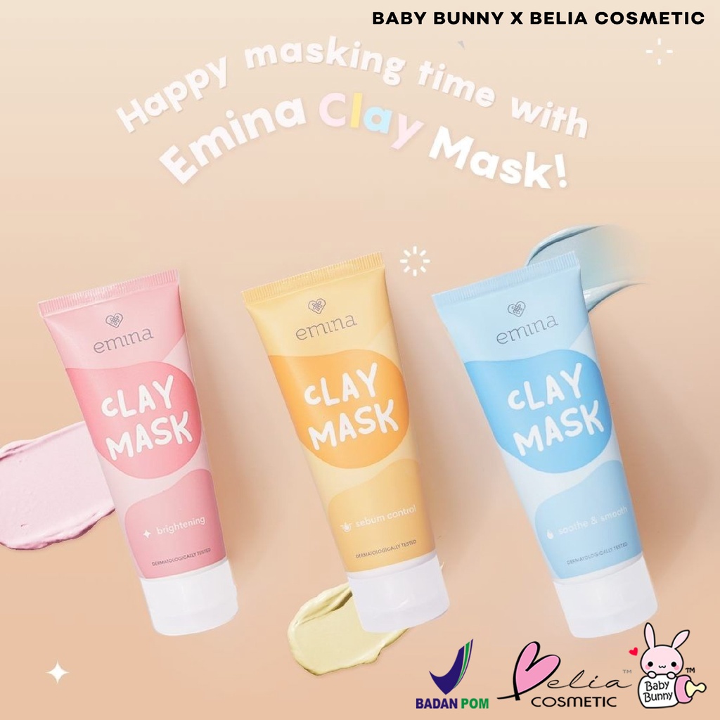 ❤ BELIA ❤ EMINA Clay Mask 60mL | masker wajah brightening sebum oil control soothe smoothe