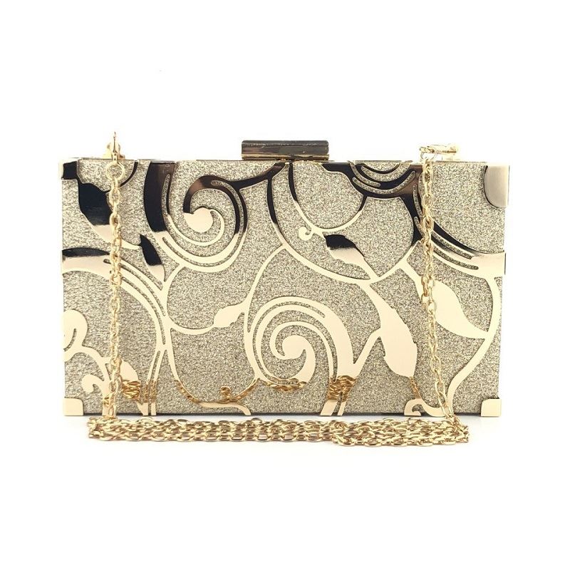 KDDJT12100-gold Tas Pesta Clutch Import Wanita Elegan (Tali Rantai)