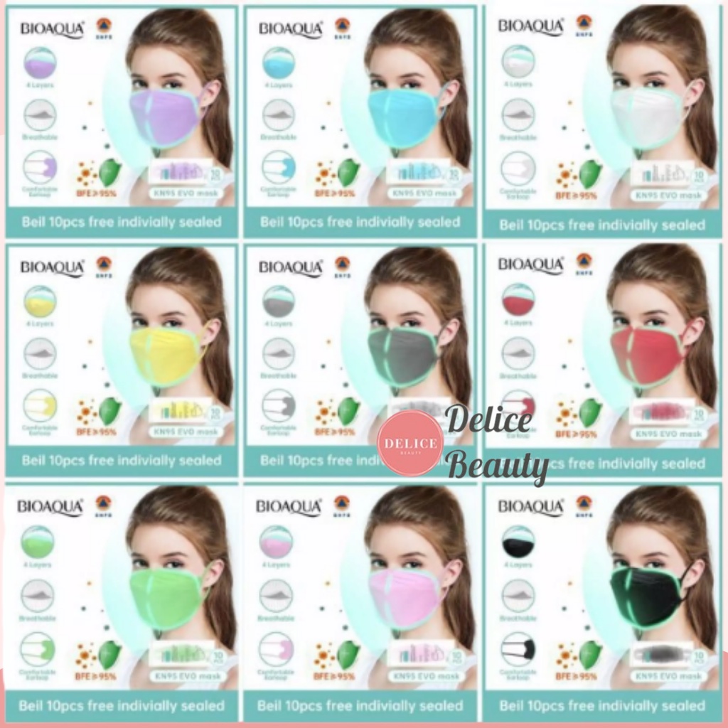 BIOAQUA Disposable FaceMask Masker KN95 EVO 4ply Kesehatan Earloop protective 10pcs  WARNA RANDOM