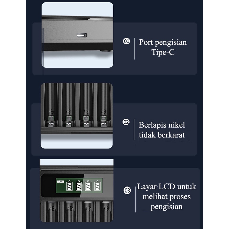 Rechargeable Charger a2 a3 4 Slot Indikator LCD Display Charger Baterai 4 Slot AA AAA Ni-Mh/Ni-cd Charing Carger Batteray