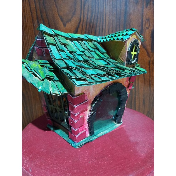 

prakarya rumah dari kardus / kerajinan fairy house dari kardus / rumah kardus / celengan kardus / hiasan dari kardus