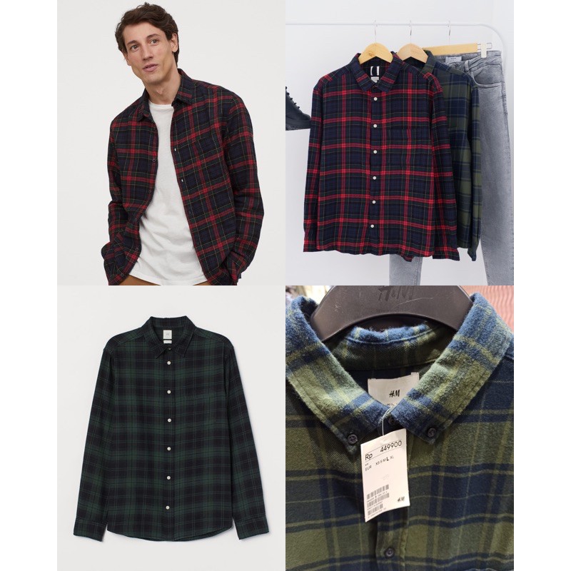 H*M Men Flannel Shirt REGULAR FIT Shopee Indonesia