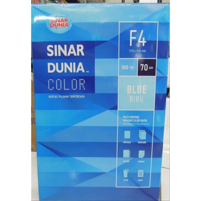 Kertas HVS 70Gram F4 sinar dunia Warna Biru (Ocean)