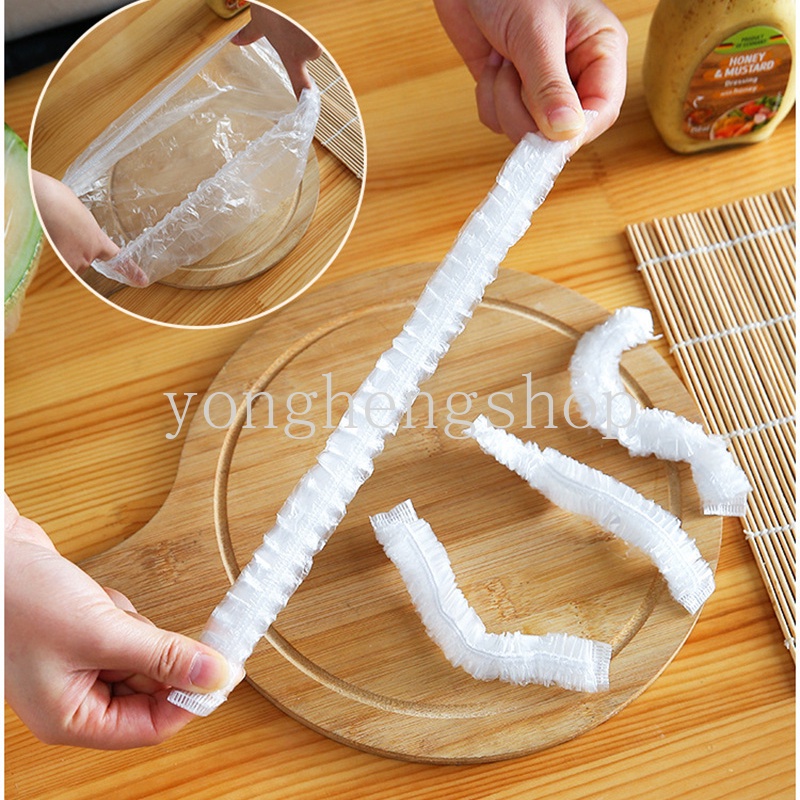 100pcs / set Penutup Mangkuk / Wadah Makanan Sekali Pakai Dengan Bahan Plastik Elastis