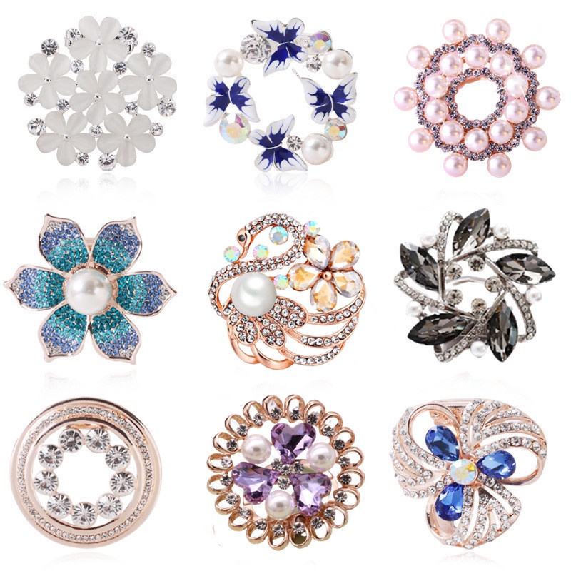 Bros Pin Bentuk Bunga Aksen Mutiara Dan Berlian Imitasi Gaya Korea Untuk Aksesoris Syal
