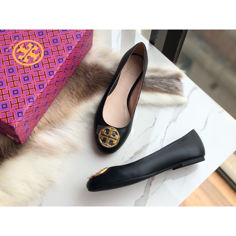 TORY BURCH SHOES BENTON BLACK NAPPA LEATHER GOLD TONE