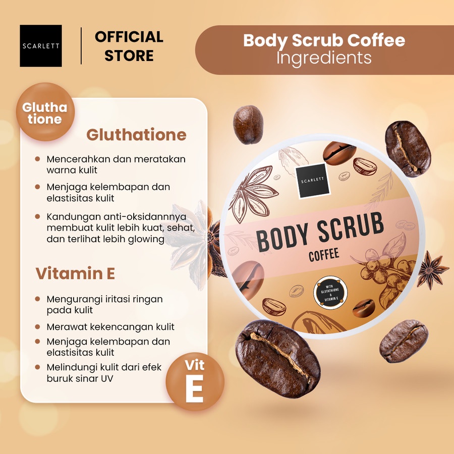 Scarlett Whitening Body Scrub Aroma Coffe Merileksasi dan Melembabkan