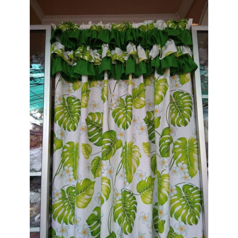 Gorden murah motif daun monstera hijau amalfi