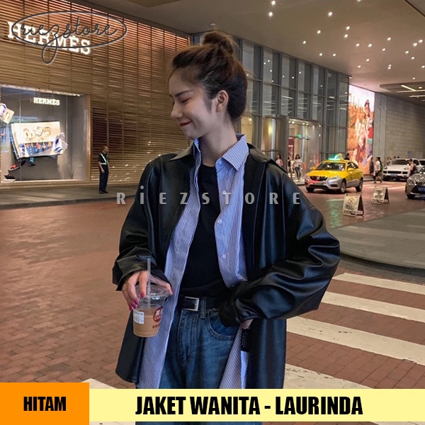 RZS x LAURINDA - Jaket Blezer Oversize Wanita Casual Classic Kerah Kemeja Branded Elegan Bahan Faux 