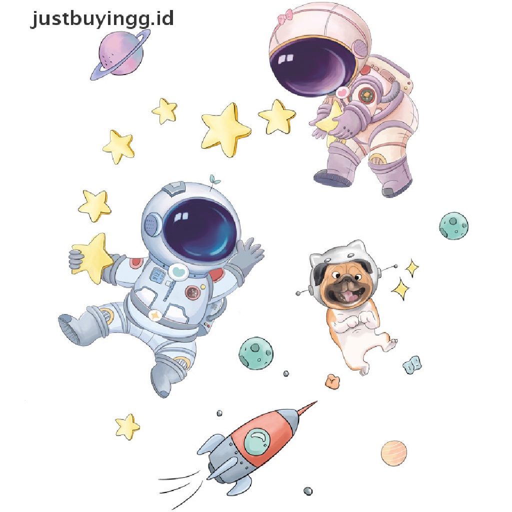 Stiker Dinding Desain Astronot Luar Angkasa Dapat Dilepas Untuk Dekorasi Kamar Anak