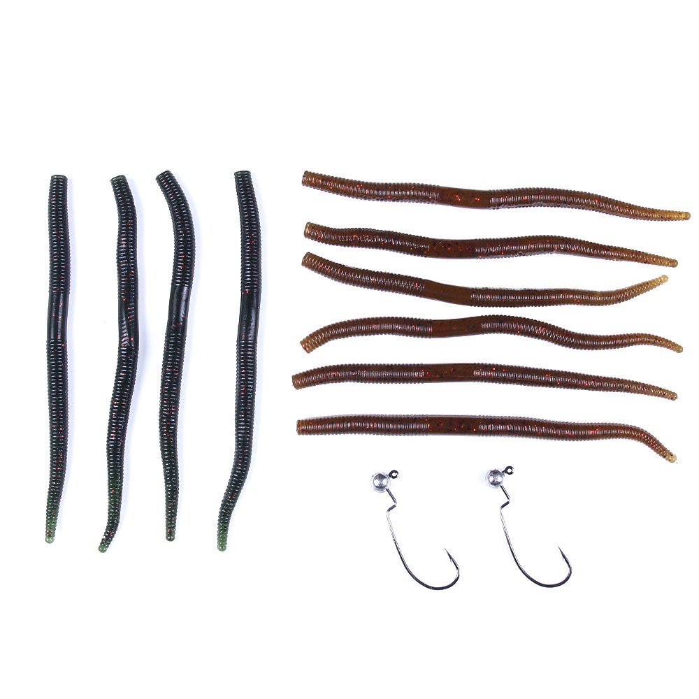 HENGJIA 12-45pcs Umpan Pancing Lembut Model Cacing Imitasi 7 Model Dengan Kail Jig Head