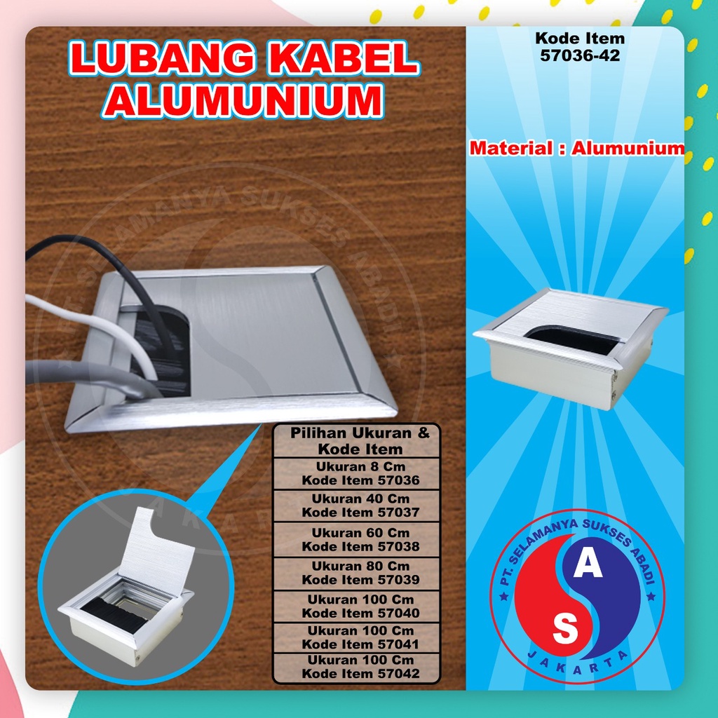 Steker Wire Box Stop Kontak Saklar Lubang Kabel Meja Tanam Outlet Alumunium