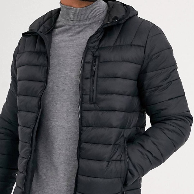 Bershka Hoodie Puffer Jacket Black