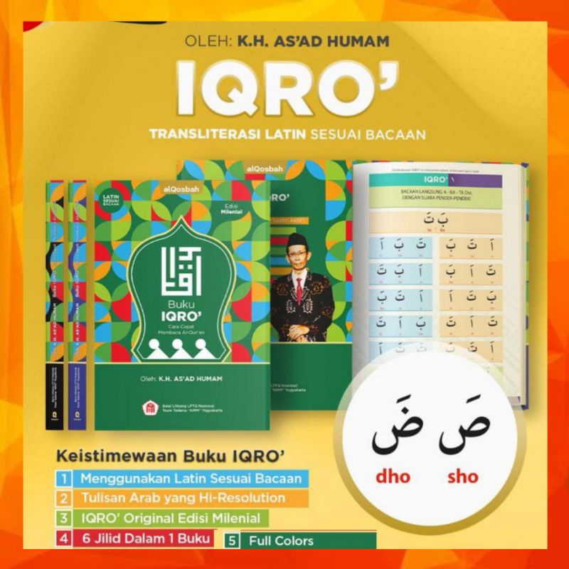 Buku Iqro Milenial Disertai Latin Cara Cepat Membaca Al Quran Full Colour Warna - Buku Iqro Latin - 