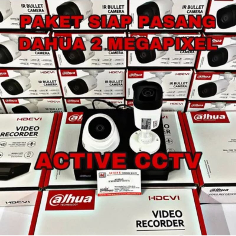 PAKET KAMERA CCTV DAHUA 2MP 2 CAMERA 4 CH CHANNEL 1080p FULL HD KOMPLIT SIAP PASANG 4ch 4channel