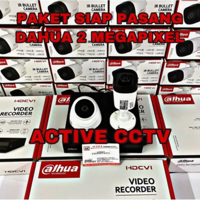 PAKET KAMERA CCTV DAHUA 2MP 2 CAMERA 4 CH CHANNEL 1080p FULL HD KOMPLIT SIAP PASANG 4ch 4channel