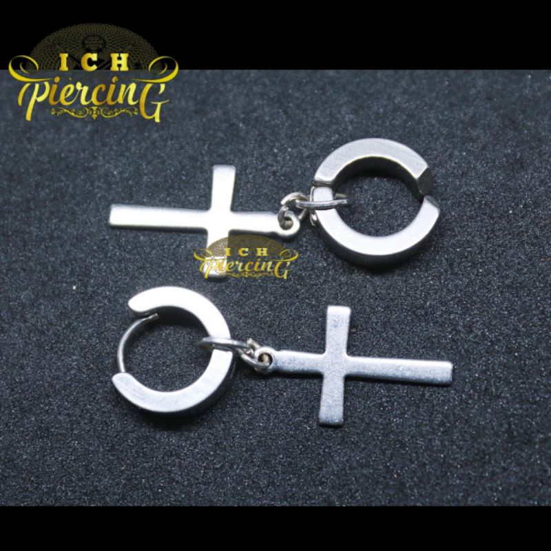 Anting Tindik dan jepit Salib Titanium steel / Anting BTS / Anting K-Pop / Anting Terbaru / Anting Salib Viral