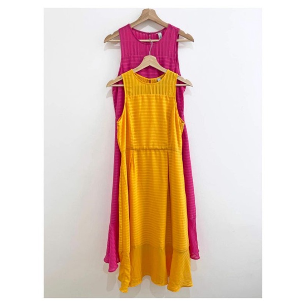 A new day pink&amp;yellow sleeveless flowy maxi dress