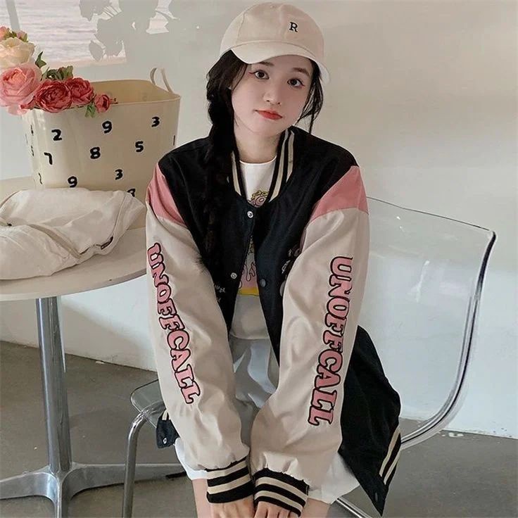 Takkep Bear Baseball Varsity Jacket Premium Fleece Tebal Fit L Outerwear Sweater Remaja Wanita Korean Style | Sweater Wanita Berkancing Desain Terbaru Classic Fashion Terkini