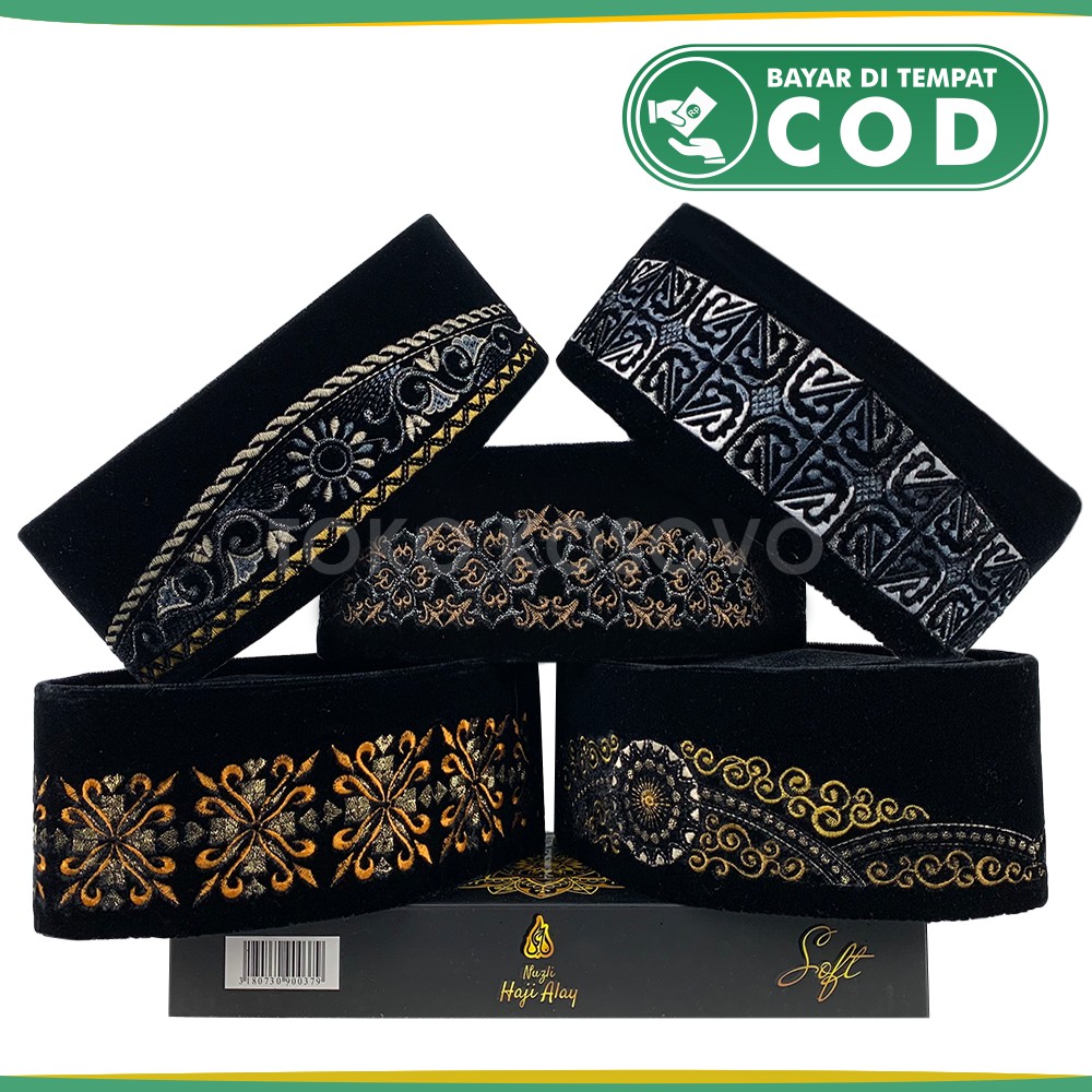 GROSIR (10 Pcs) Songkok Premium HAJI ALAY BORDIR SPESIAL AC Tinggi 9 Peci Sholat Pria Dewasa Hitam Motif Batik NU Kopiah Shalat Anak Santri Laki Kopyah Solat Pesantren Nasional Beludru Ukuran Jumbo Kopeah Bludru Putih Pendek Karakter Nama Ori Paket Usaha