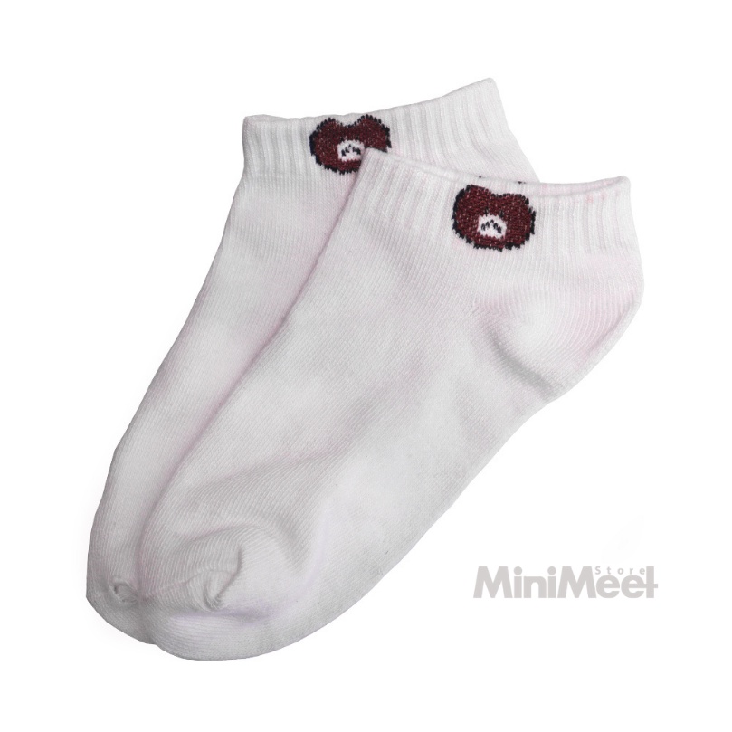 Kaos Kaki Bear Brown dan Daisy Pendek Mata Kaki Wanita Lucu Unik-Bear-Putih