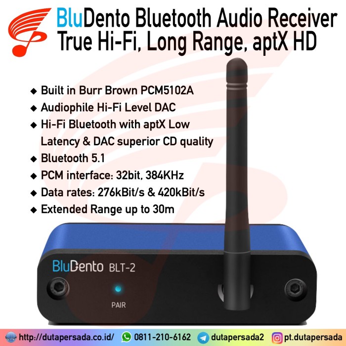 BluDento HiFi Audio Bluetooth Receiver 32bit Burr Brown DAC SMSL B1 - BlueDento BLT-2