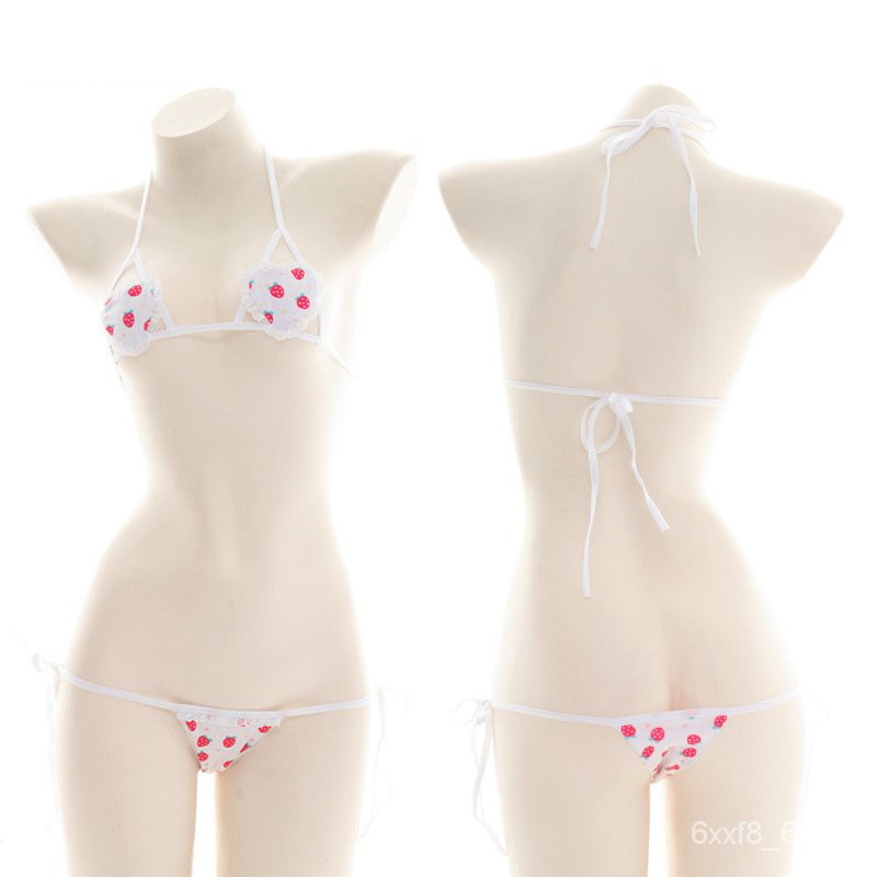 Japanese Lolita Kawaii Lingerie Adult Cosplay Erotic Costumes Bra Women Underwear Set Strawberry Bik