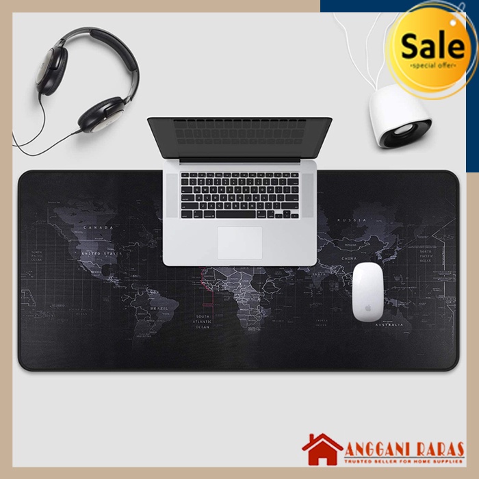 Mouse Pad XL Mouse Pad Gaming Besar Pola Peta Dunia World Map Hitam