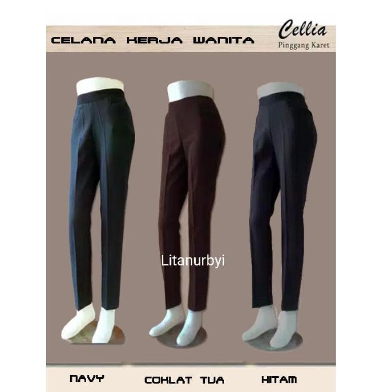 Celana Kerja Wanita Cellia JUMBO 4L, 5L, 6L /BIGSIZE / Pinggang karet celia / –GSK.16Ap22ᴹ