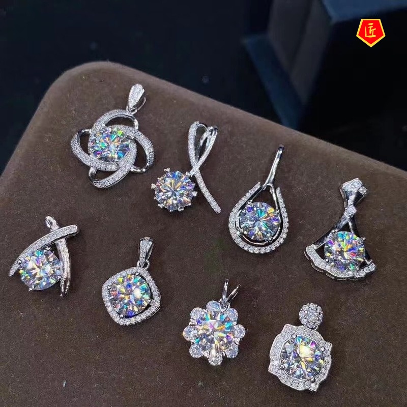 [Ready Stock]All Kinds of Moissanite Pendant Pt950 Carbon Diamond Necklace  Fashion Elegant