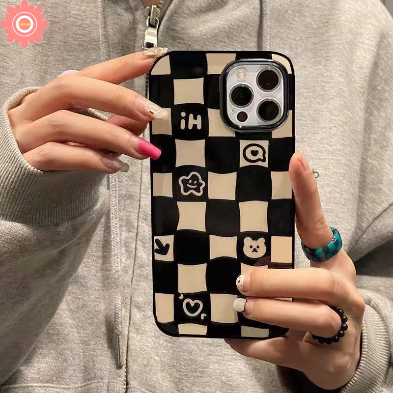 Soft Case Tpu Motif Kotak-Kotak Beruang Untuk iPhone 11 XR 13 12 Pro Max 7 8 Plus X XS Max SE 2020 11 Pro Max