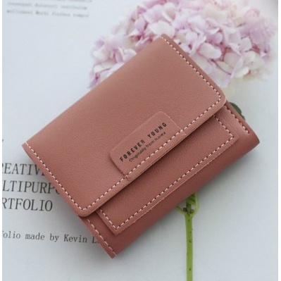 DOMPET LIPAT PENDEK WANITA BAHAN KULIT SINTETIS DENGAN 5 SLOT KARTU FOREVER YOUNG | FADHILAH SHOP BJB