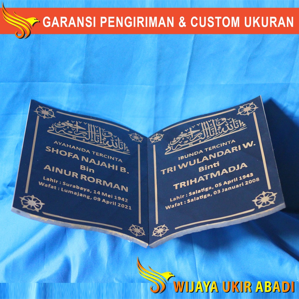 Nama Batu Nisan Model Bentuk Buku 2 Dua Nama Maesan Makam Nissan Granit Hitam Kijing Kuburan L60