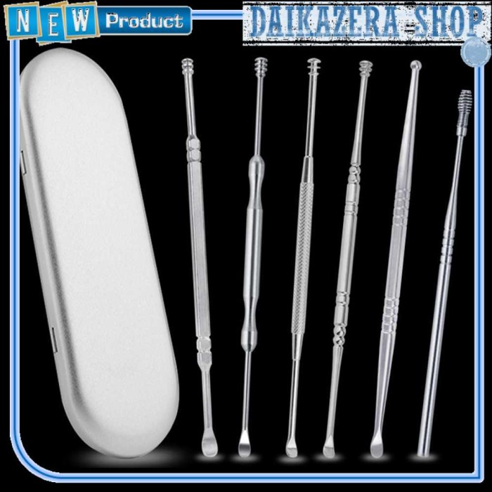 Pembersih Telinga Korek Kuping Stainless Medis Set 6 Pcs - Silver