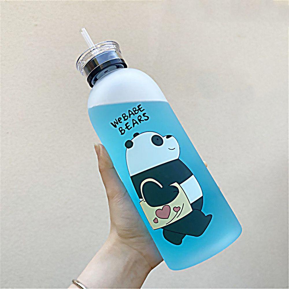 R-FLOWER Cangkir Air Dengan Sedotan Plastik Anti Bocor Transparan 1000ML Kartun We Bare Bears