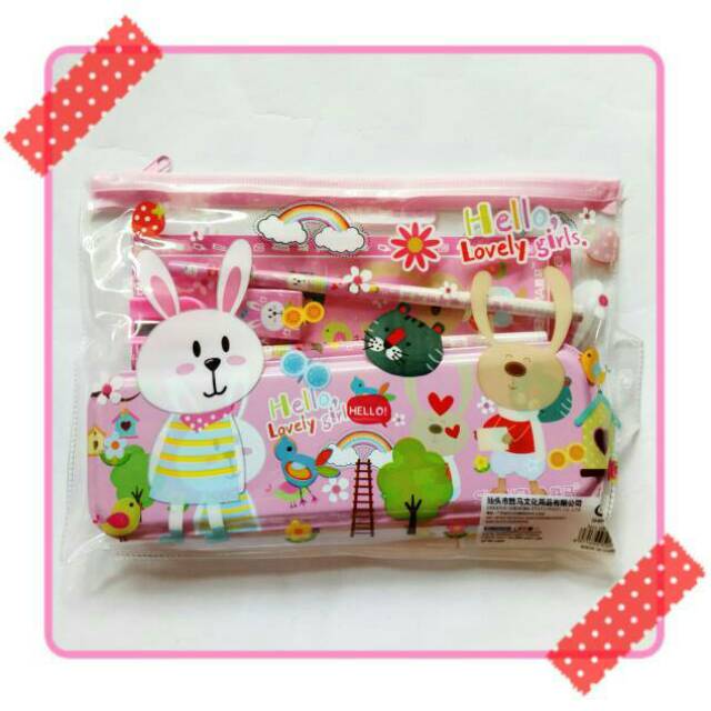 

paket alat tulis study set karakter kelinci bunny rabbit lucu dan unik