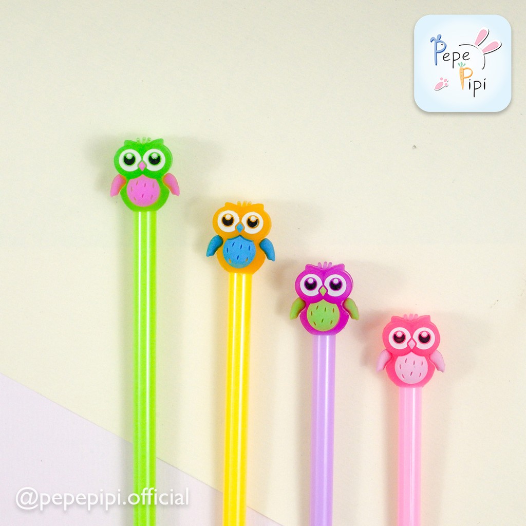 4 &amp; 12 pcs Pena Owl Burung Hantu Bolpen Pen Pulpen Gelpen Karakter Murah Lucu Unik