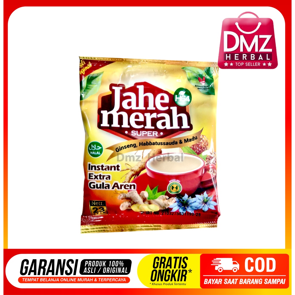 

Jahe merah super - Jahe merah H64 Plus Gingseng,Habbat & Madu [Jual Per Sachet]