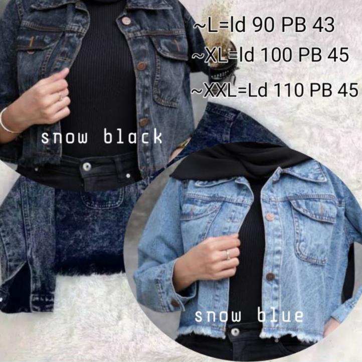 trx1h1Gv--Jaket Crop Jeans Levis Wanita Cewek CeweJumbo Big Size Rawis Rumbai Snow Hitam Biru