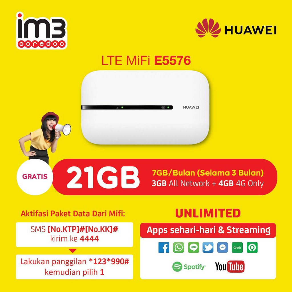 Modem Mifi Huawei E5576 LTE Free Indosat 21GB - GARANSI ...