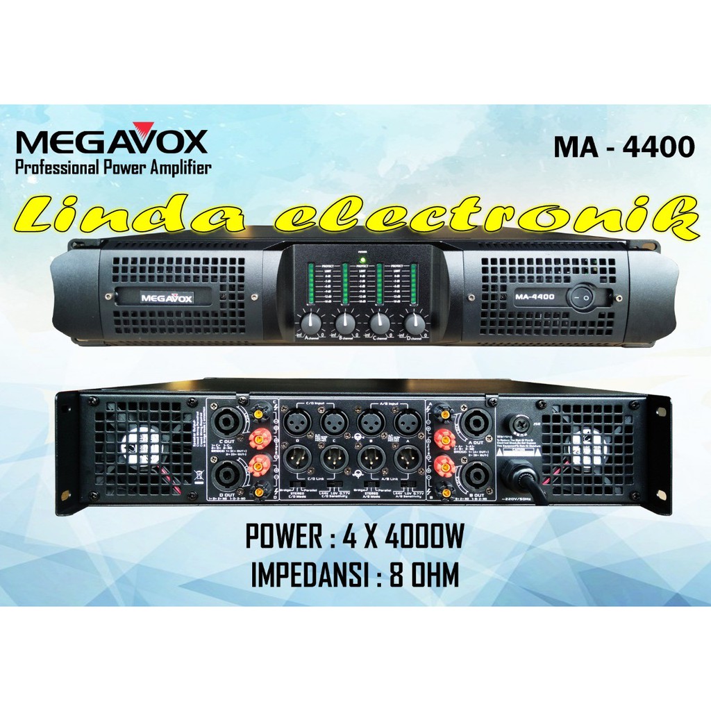 Power 4 Channel Megavox MA4400 ORIGINAL DESIGNED IN USA MA 4400