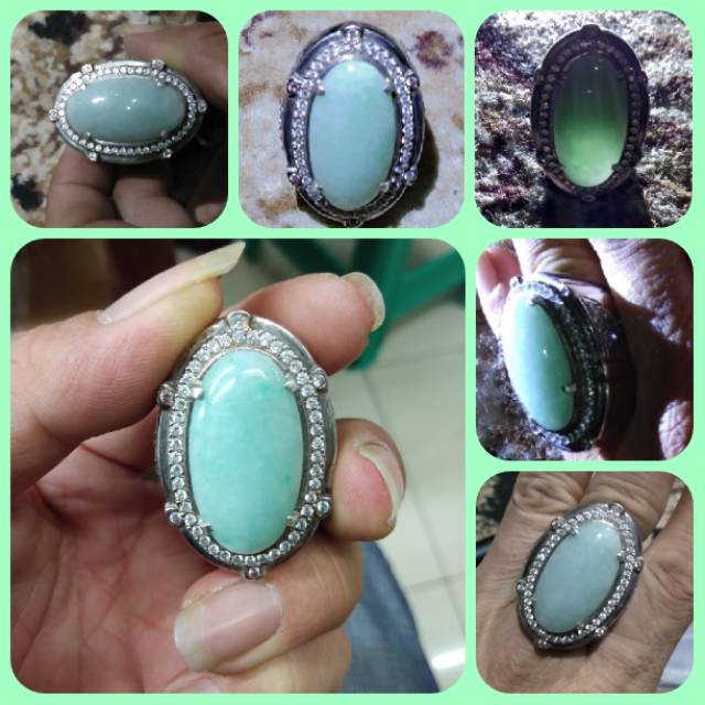 Natural giok  burma  size jumbo ring perak tebal Shopee 